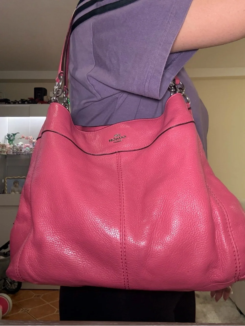 Coach Pebbled Leather Shoulder Bag in Raspberry - Picture 10 of 10